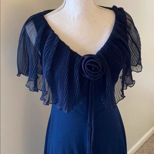 Vintage • Navy Rose Flutter Sleeve Dress